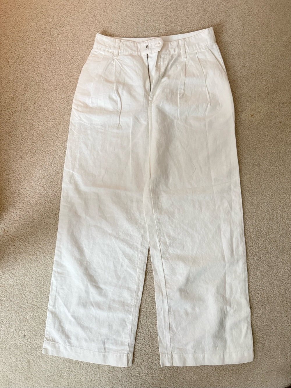 GAP White Linen Wide Leg Pants with Center Seam